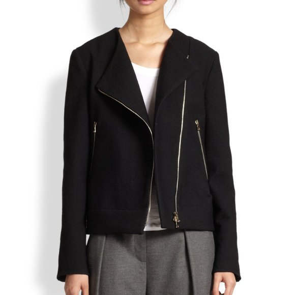 L'AGENCE Black Wool and Viscose Moto Jacket - Picture 1 of 10